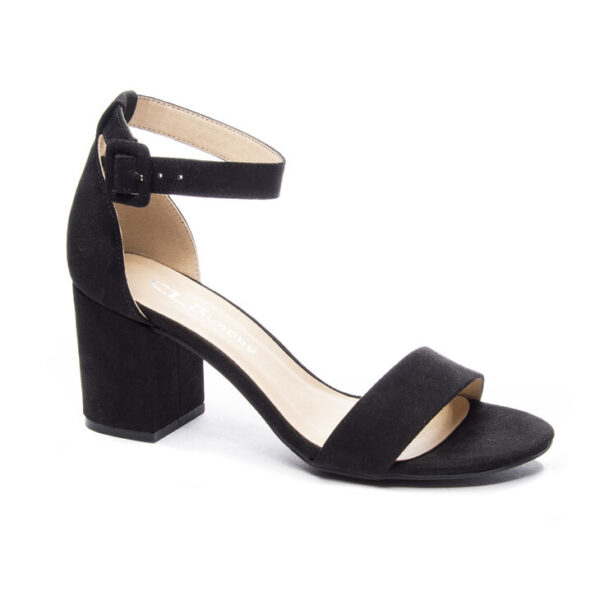 CL BY CHINESE LAUNDRY JODY BLACK SUPER SUEDE CHUNKY ANKLE STRAP HEEL