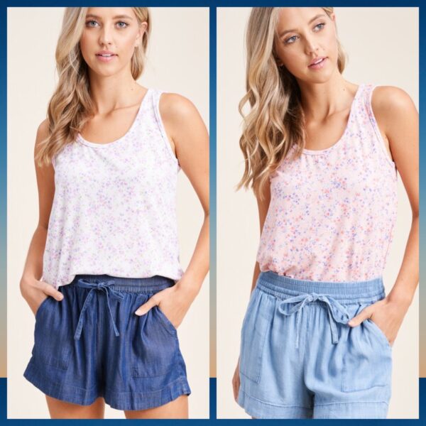DENIM ELASTIC WAIST SHORTS