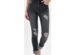 KAN CAN HIGH RISE CUFFED ANKLE SKINNY