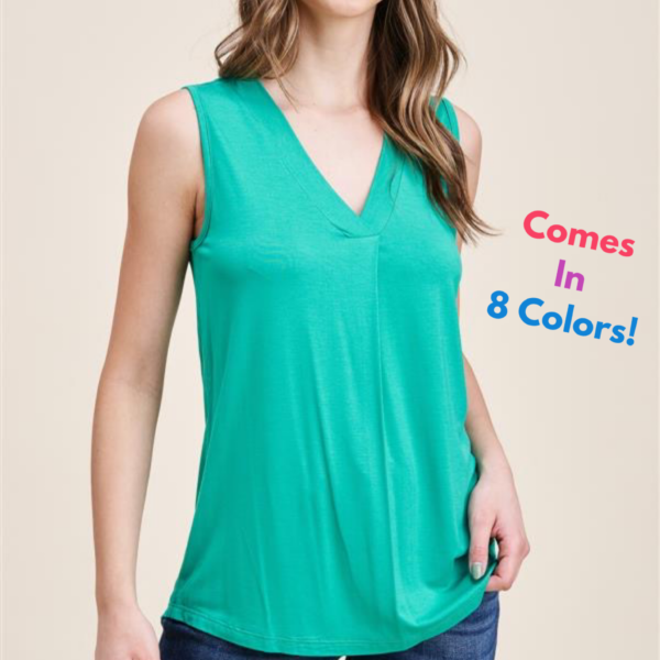 V-NECK PLEATED KNIT TANK