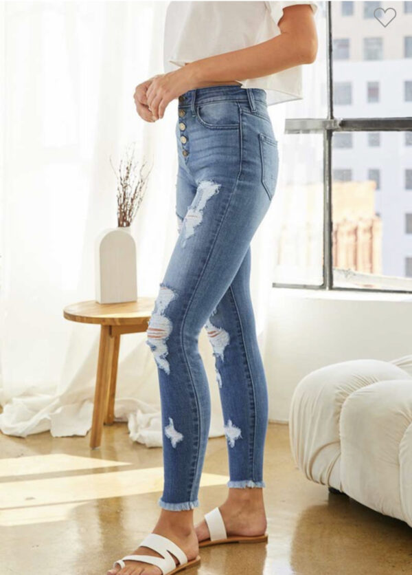KAN CAN HIGH RISE MEDIUM WASH BUTTON DOWN ANKLE SKINNY - Image 4