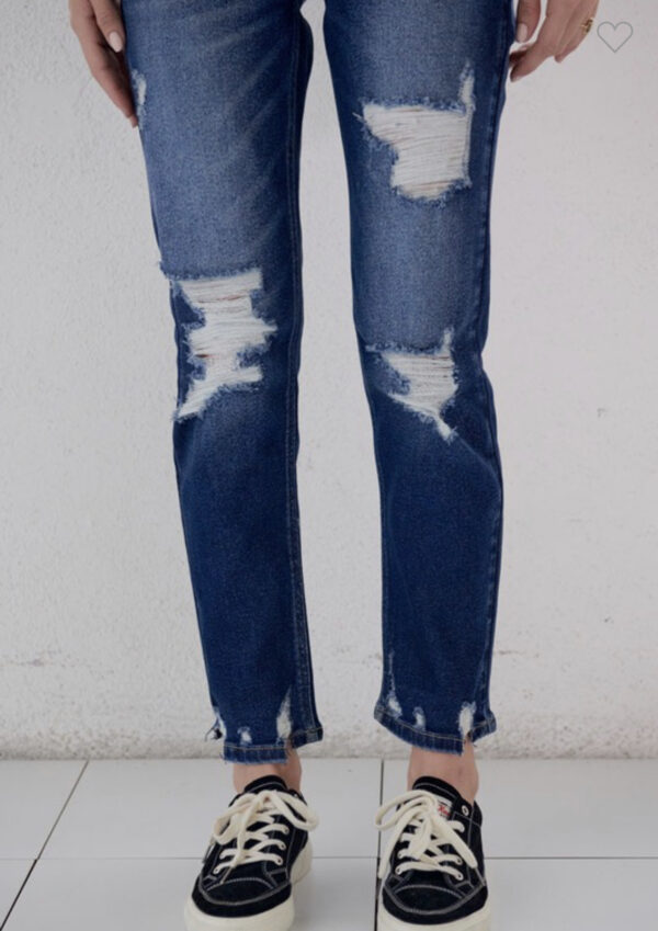 KAN CAN HIGH RISE DARK WASH DISTRESSED SLIM STRAIGHT - Image 6