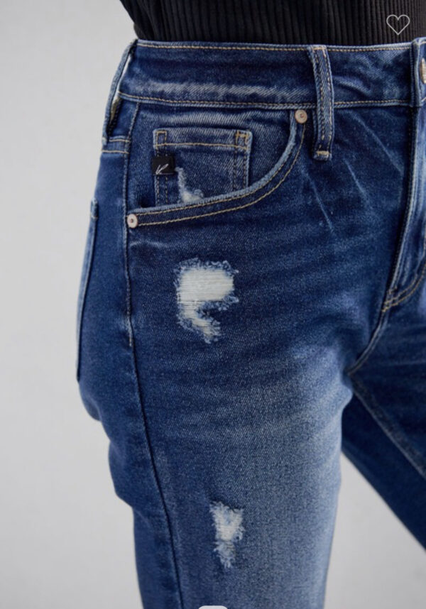 KAN CAN HIGH RISE DARK WASH DISTRESSED SLIM STRAIGHT - Image 7