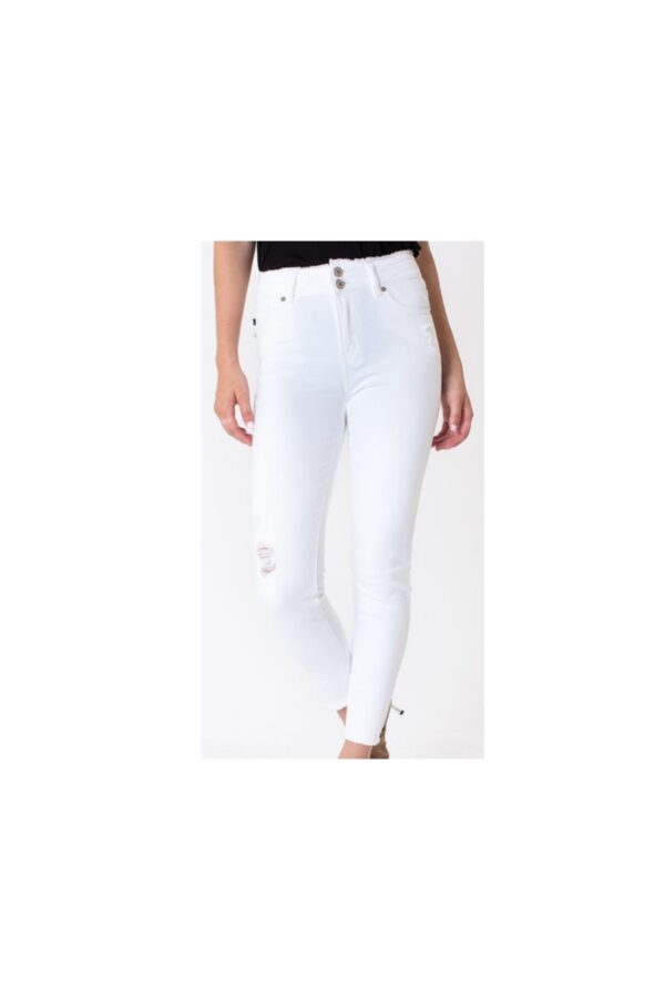 KAN CAN WHITE HIGH RISE ANKLE SKINNY
