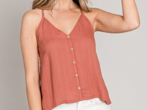 WOVEN RACKERBACK BUTTON FRONT TOP