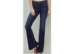 KAN CAN PETITE DARK WASH MID RISE FLARE