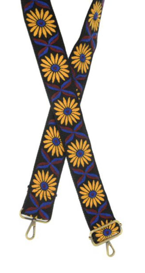 JOY SUSAN 2" MUSTARD DAISY EMBROIDERED GUITAR STRAP