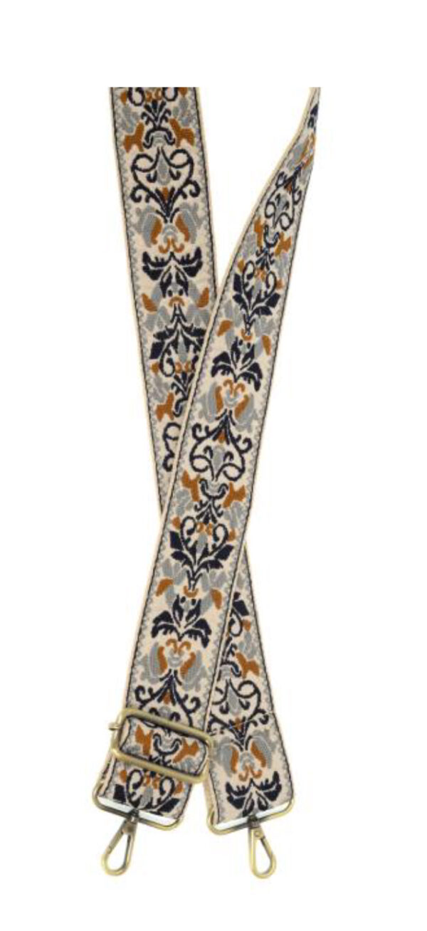 JOY SUSAN 2"NAVY FLORAL FILIGRE GUITAR STRAP - Image 2