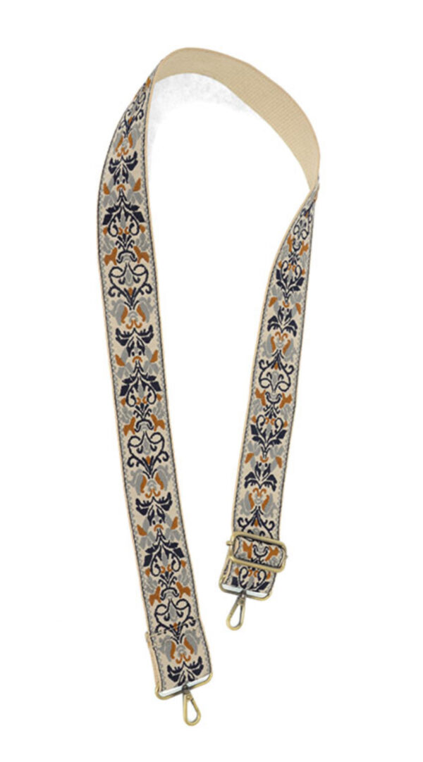 JOY SUSAN 2"NAVY FLORAL FILIGRE GUITAR STRAP - Image 3