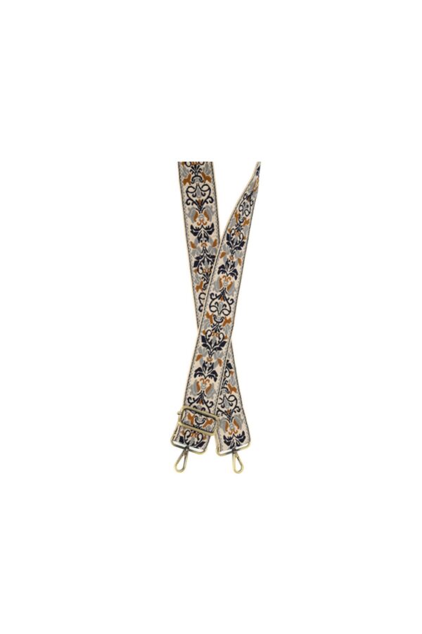 JOY SUSAN 2"NAVY FLORAL FILIGRE GUITAR STRAP