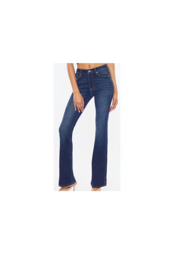 KAN CAN DARK HIGH RISE SIDE SLIT BOOTCUT