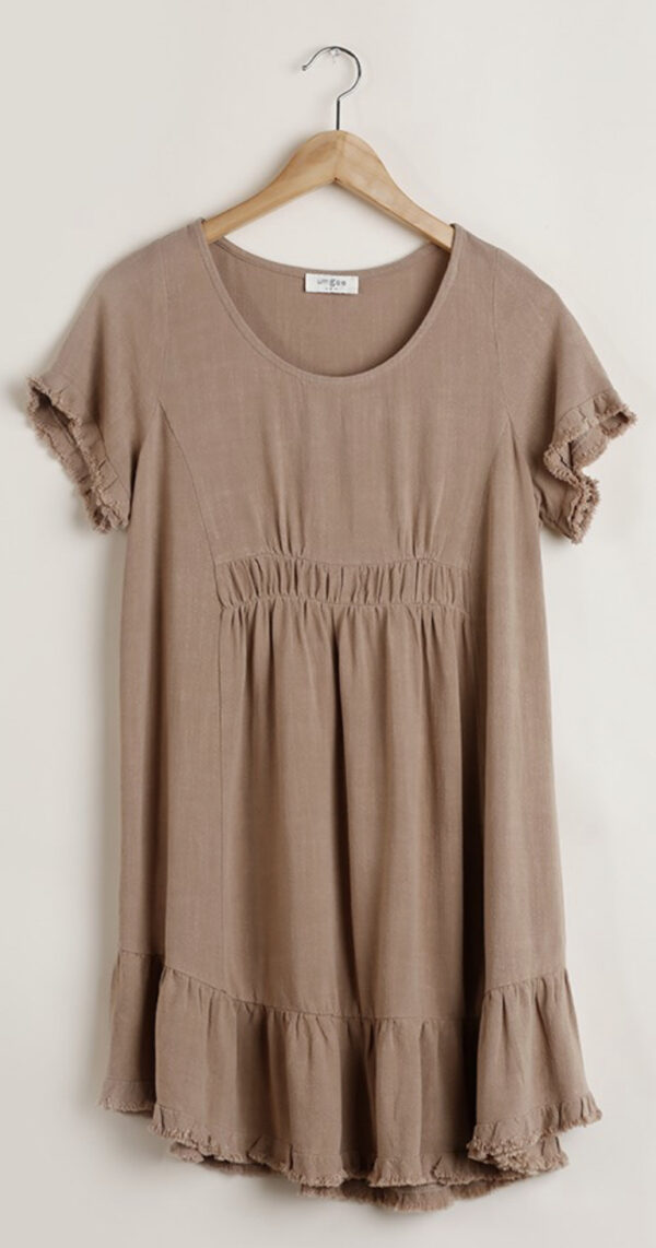 LINEN BLEND SHORT SLEEVE RUFFLE TRIM DRESS - Image 6