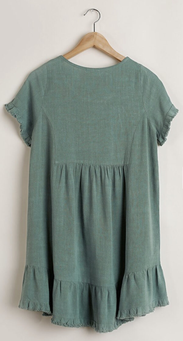 LINEN BLEND SHORT SLEEVE RUFFLE TRIM DRESS - Image 8