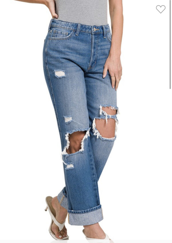 ZENANA DISTRESSED CUFFED BOYFRIENDS - Image 3