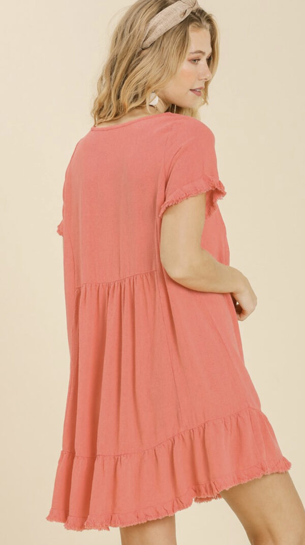 LINEN BLEND SHORT SLEEVE RUFFLE TRIM DRESS - Image 2