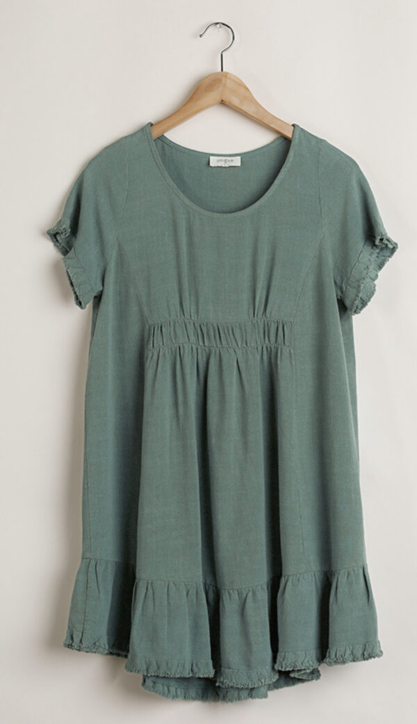 LINEN BLEND SHORT SLEEVE RUFFLE TRIM DRESS - Image 7