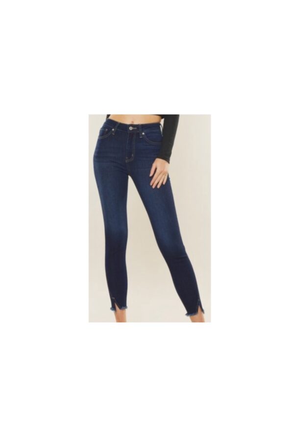 KAN CAN DARK HIGH RISE HEM DETAILED ANKLE SKINNY