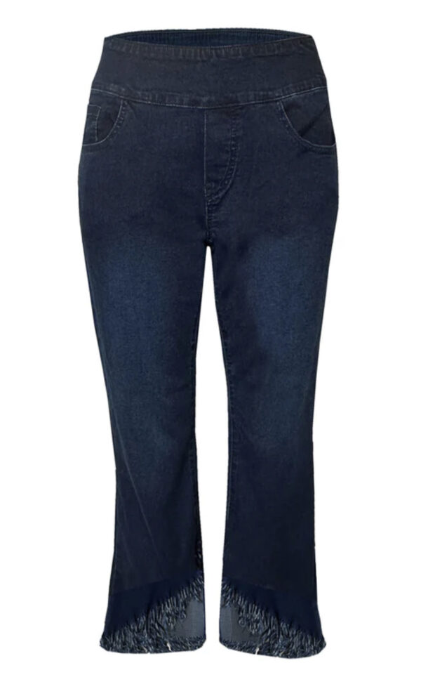 ETHYL DARK WASH PULL ON FRINGE HEM DENIM CAPRI - Image 3