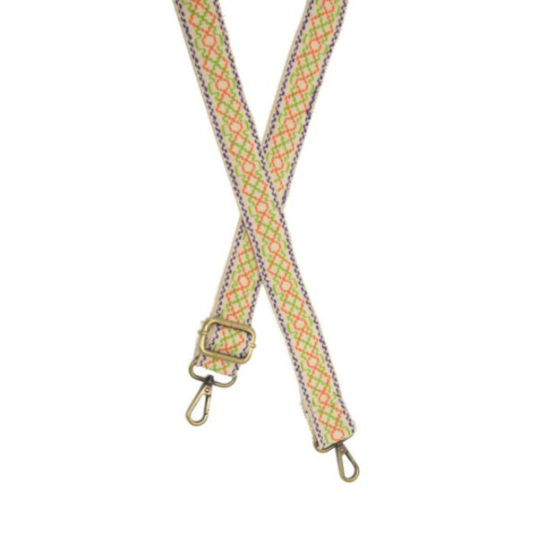 JOY SUSAN 1.2"CREAM & SOFT NEON GEO GUITAR STRAP