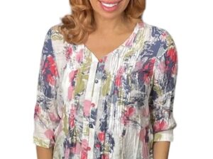 ETHYL MULTI FLORAL PLEAT FRONT V-NECK BLOUSE