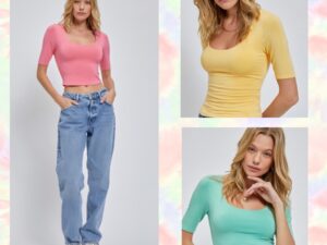 SCOOP NECK SHORT SLEEVE CROP KNIT TOP