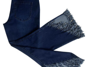 ETHYL DARK WASH PULL ON FRINGE HEM DENIM CAPRI