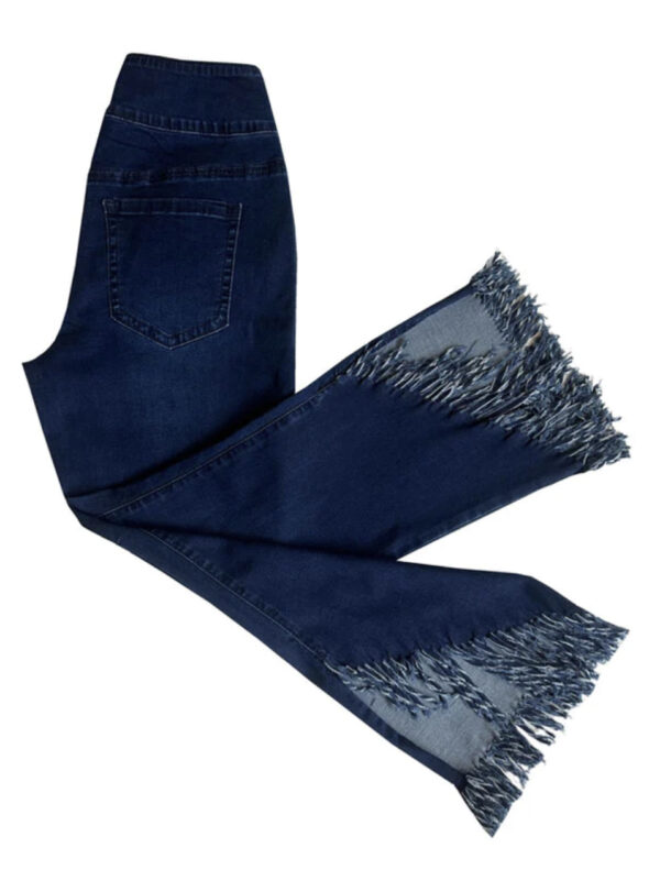 ETHYL DARK WASH PULL ON FRINGE HEM DENIM CAPRI