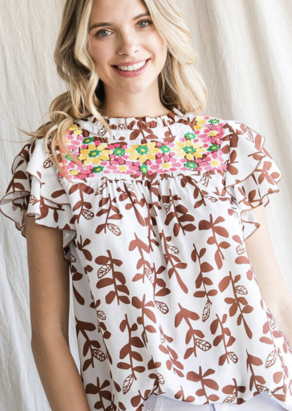 SLEEVELESS PRINT EMBROIDERED TOP - Image 2