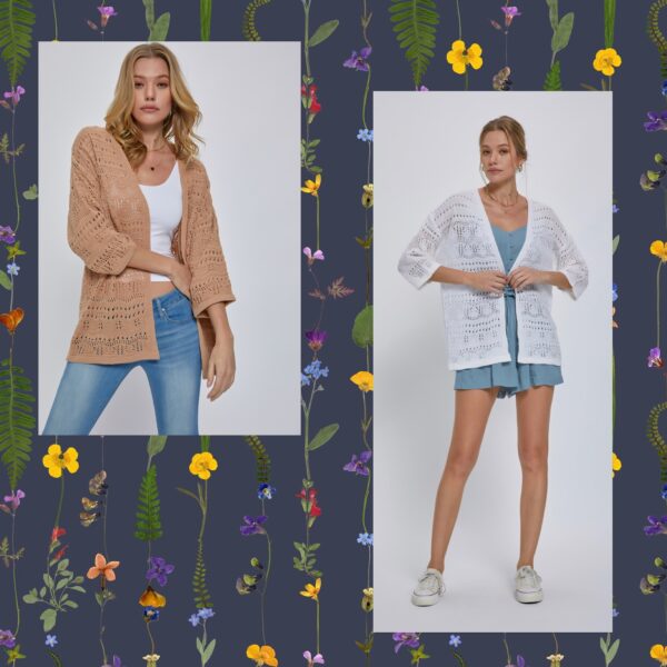 SHORT SLEEVE CROCHET OPEN CARDIGAN