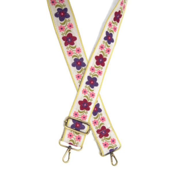 JOY SUSAN 2" WHITE FOLK FLORAL GUITAR STRAP