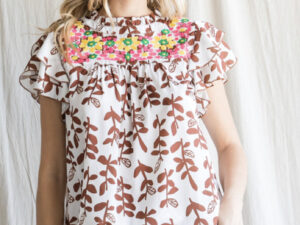 SLEEVELESS PRINT EMBROIDERED TOP