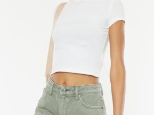 KAN CAN HIGH RISE FRAYED HEM SHORTS