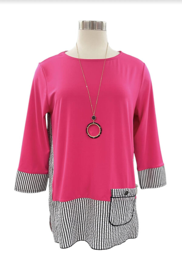 MULTIPLES STRIPE & SOLID KNIT POCKET TOP
