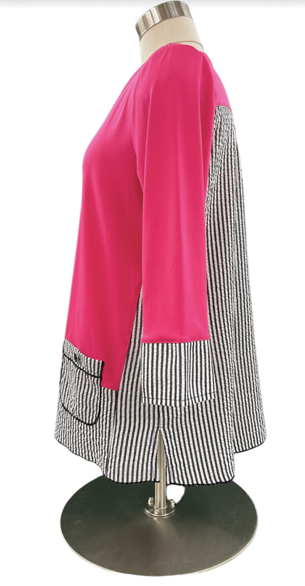 MULTIPLES STRIPE & SOLID KNIT POCKET TOP - Image 3