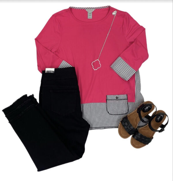 MULTIPLES STRIPE & SOLID KNIT POCKET TOP - Image 4