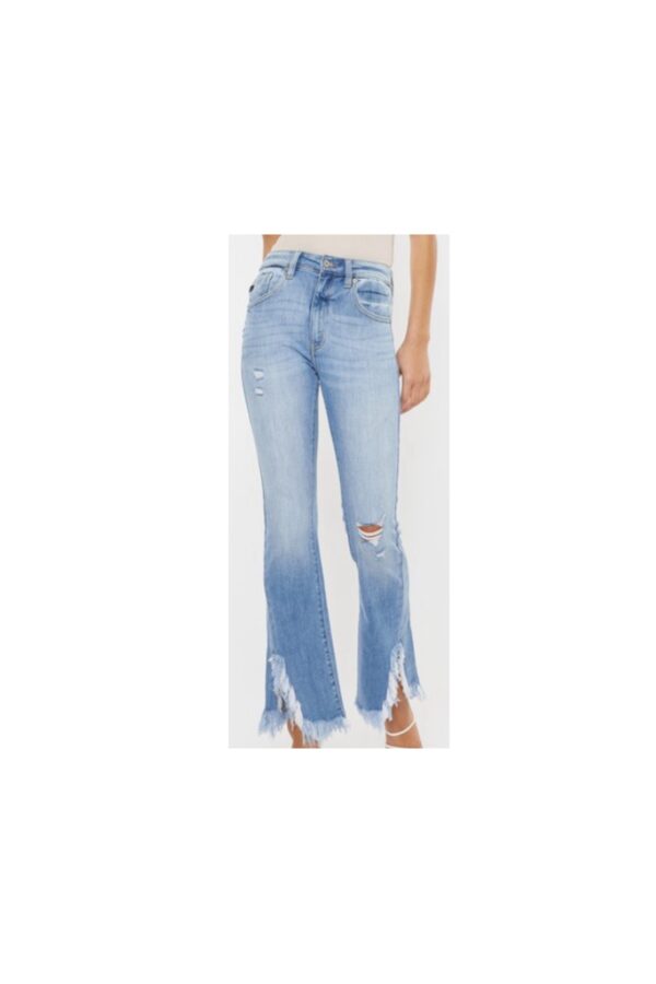 KAN CAN HIGH RISE FRINGE HEM BOOTCUT