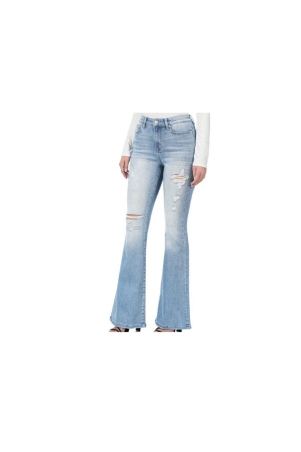 ZENANA LIGHT WASH HI RISE DISTRESSED FLARES