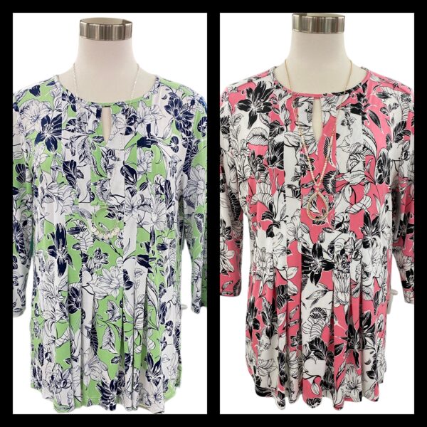 SOUTHERN LADY FLORAL PLEAT FRONT 3/4 SLEEVE TOP
