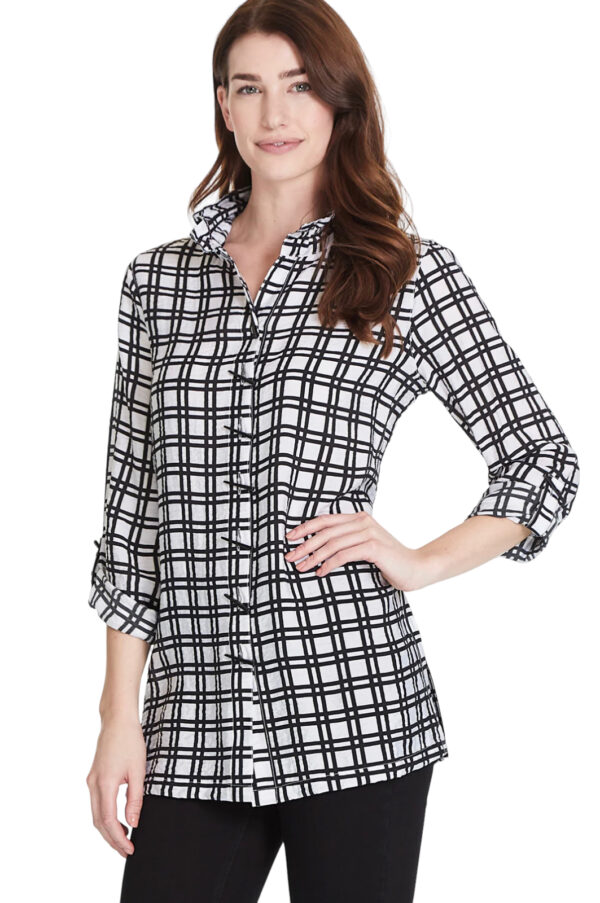 MULTIPLES WIRE COLLAR PLAID BLOUSE