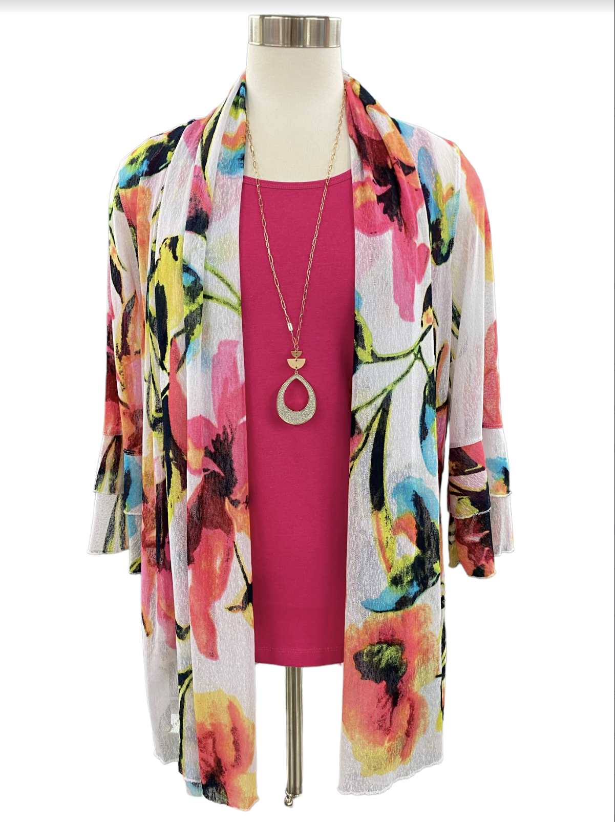MULTIPLES FLORAL MESH OPEN CARDIGAN 6th Street Fashions and Footwear