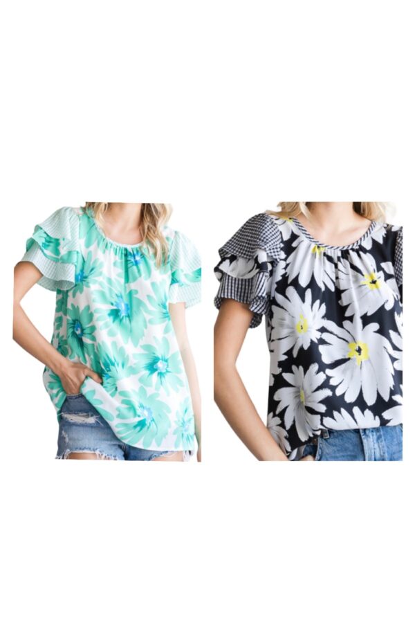 FLORAL FLUTTER SLEEVE BLOUSE