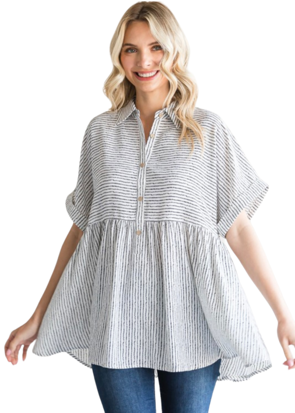 STRIPED COLLARED BABYDOLL TOP - Image 3