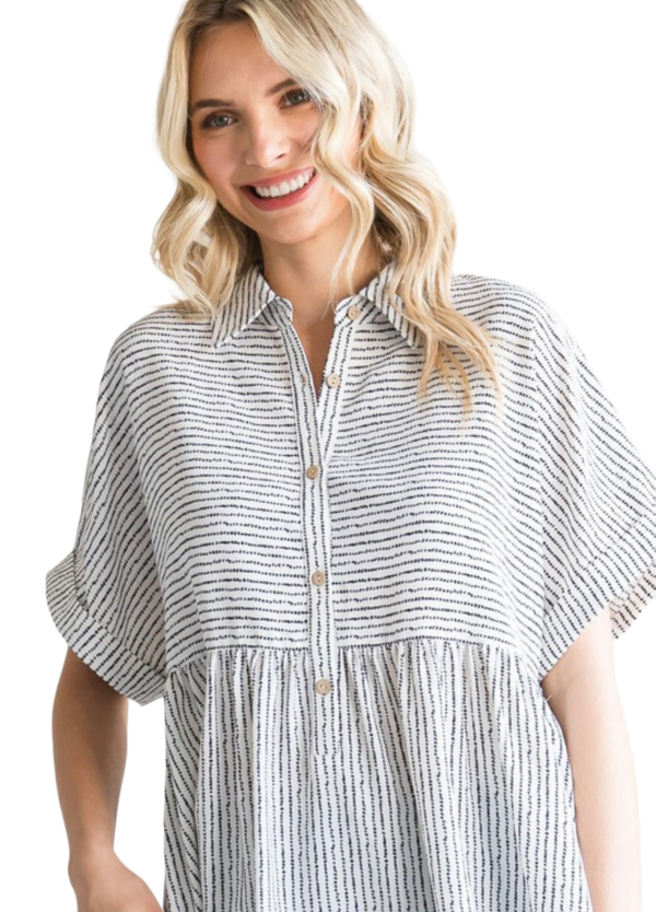 STRIPED COLLARED BABYDOLL TOP