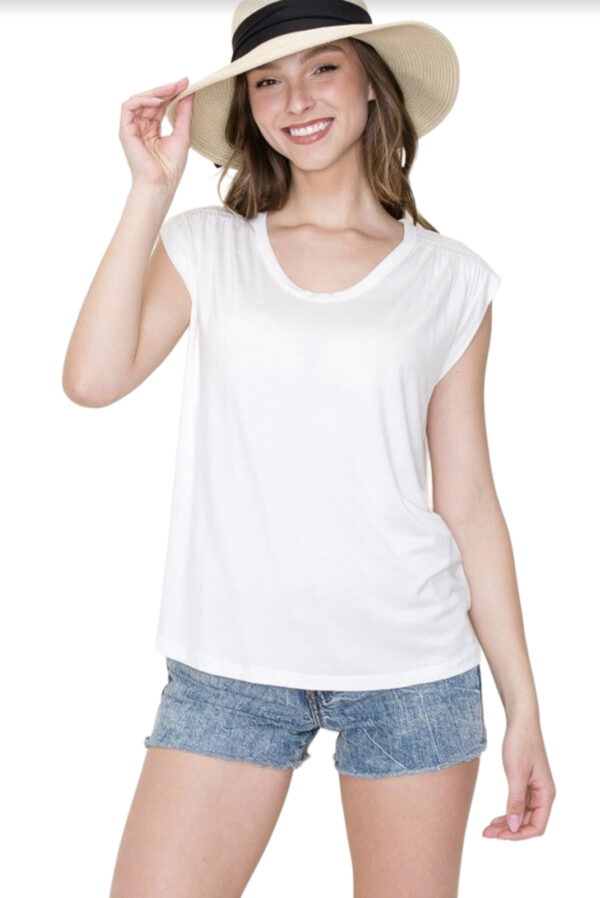 SMOCKED SHOULDER KNIT TOP - Image 4