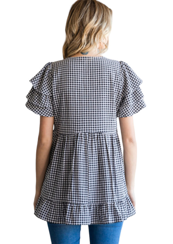 GINGHAM V-NECK BABYDOLL TOP - Image 2
