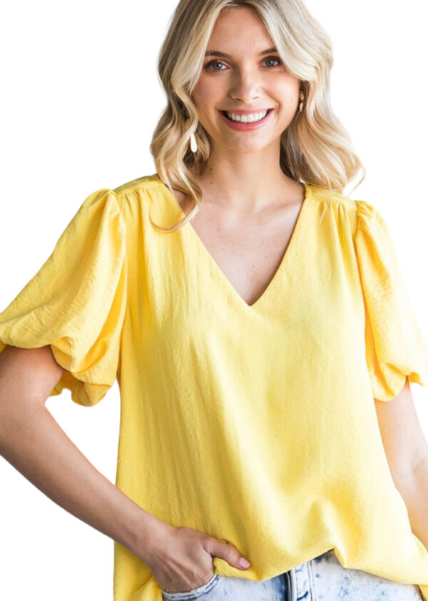 V-NECK WOVEN PUFF SLEEVE BLOUSE - Image 6