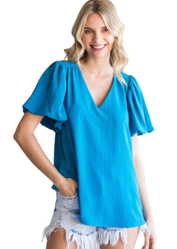 V-NECK WOVEN PUFF SLEEVE BLOUSE - Image 8