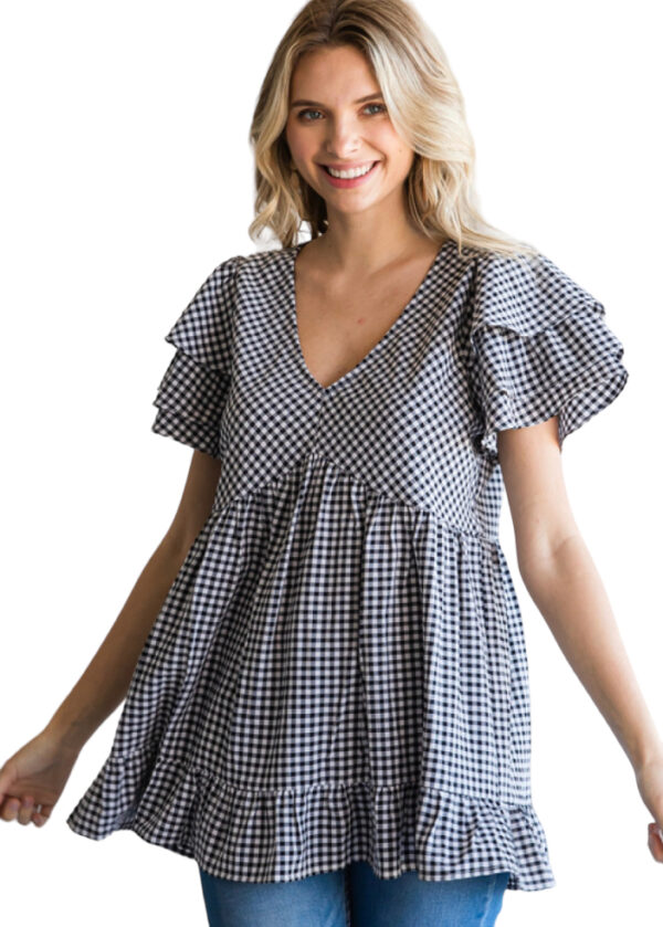 GINGHAM V-NECK BABYDOLL TOP - Image 3