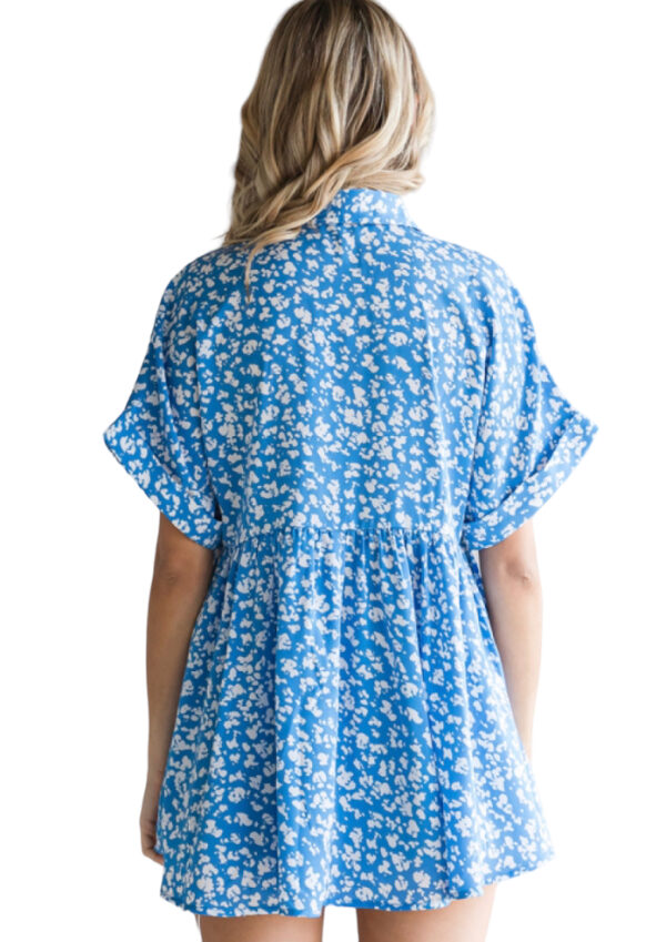 BLUE FLORAL COLLARED BABYDOLL TOP - Image 3