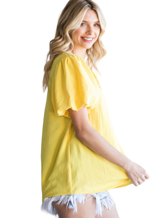 V-NECK WOVEN PUFF SLEEVE BLOUSE - Image 3